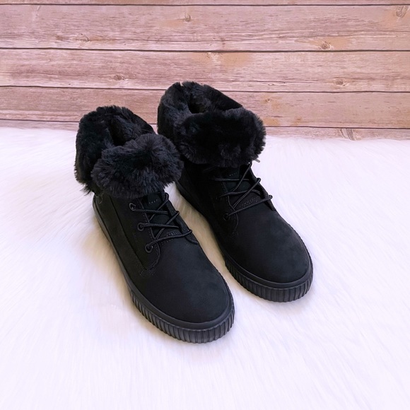 Timberland Skyla Bay Fleece Fold Down Black Sneaker Boots - Picture 5 of 8